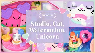 ✨SHOWCASE✨ Polly Pocket Shanis Art Studio Watermelon Party Zen Cat Restaurant Unicorn Forest [upl. by Dikmen]