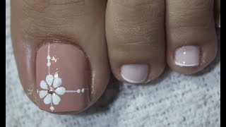 DISEÑO DE UÑAS FLOR Y FRANCES PARA PIES FACIL DE HACER  FLOWERS NAIL ART  FRENCH NAIL ART  NLC [upl. by Ynaoj]