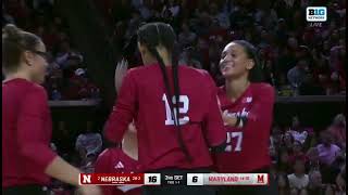 Taylor Landfair Rebekah Allick Nebraska Husker Volleyball 113024 vs Maryland huskers nebraska [upl. by Darnok]