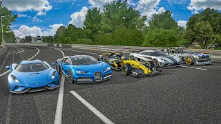 Forza 7 Drag Race  Chiron vs Regera vs One1 vs F1 Car vs Hoonicorn Mustang [upl. by Korff594]