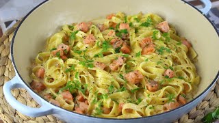 Pasta con salmón ahumado sin lactosa  Tagliatelle [upl. by Mcclish]