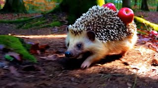 Ежик несет яблоки на спине природа в деталяхHedgehog Carrying Apples on Its Back Nature in Detail [upl. by Romona699]