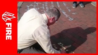 Emory President James W Wagner chalks for free speech 3252016 [upl. by Pearson]