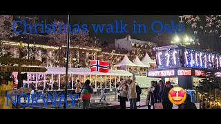 Light show  OSLO NORWAY  enjoy Christmas  Amazing walk tour  4k [upl. by Nilorac]