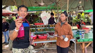 Eating srey Mao Pressed Noodles with mudfish sauce in Siem Reap ញ៉ាំនំបញ្ចកទឺកប្រហុកស្រីម៉ៅនៅសៀមរាប [upl. by Reisinger]