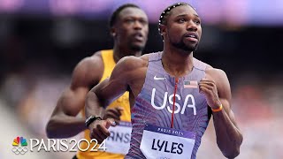 Noah Lyles makes Paris Olympics debut with a swift secondplace effort in 100m heat  NBC Sports [upl. by Eseilenna]