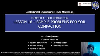 Geotechnical Engg 1 Soil Mechanics  Sample Problems for Soil Compaction [upl. by Treat449]