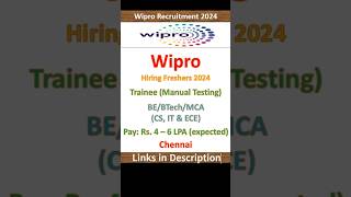 Wipro Fresher Recruitment 2024  Trainee Manual Testing  BE BTech MCA  Chennai  Fresher Jobs [upl. by Akerboom214]