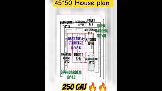 45 by 50 House plan l 250 gaj plan l shorts home l 45×50 l 2bhkcorner garden🔥🔥l simplehouse [upl. by Lejeune]