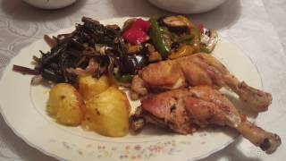 Baked Chicken Legs Baked Potato Red Dandelion Steamed Mixed Vegetables [upl. by Sothena]