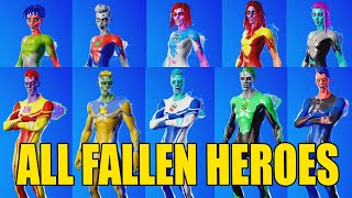 ALL FALLEN HEROES SKINS SHOWCASE in Fortnite [upl. by Kacie855]