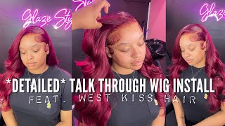 DETAILED RED BURGUNDY WIG INSTALL  START TO FINISH  USING WEST KISS HAIR  IT’S AMOYIA [upl. by Yreme]