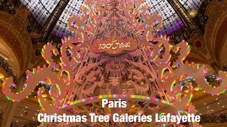 Paris city walks Christmas Tree Galeries Lafayette Paris France 4K [upl. by Olnay]