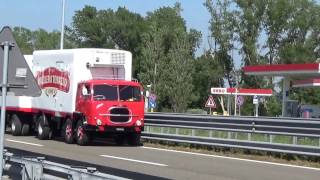 camion storici Macelleria Tonazzo sorpasso in autostrada verso il raduno della Cisa [upl. by Enotna]