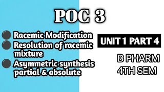 Racemic Modification  Resolution of Racemic mixture  Asymmetric synthesis [upl. by Duwad]