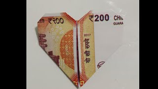 200 rupees note design heart design note origamipepar craft [upl. by Assiran910]