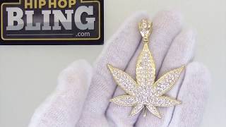 10K Yellow Gold CZ Marijuana Pot Leaf 420 Pendant [upl. by Tnafni529]