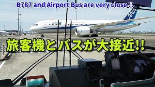 【前面展望】ぶつかる 空港内バスとB787が奇跡の並走コラボ B787 and airport bus are very close [upl. by Leirza330]