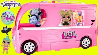 LOL Surprise Dolls Lil Sisters in Barbie Camper with Vampirina [upl. by Tiny]