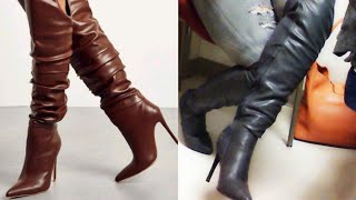 BATA RED LABEL SUPER HIGH HEEL STYLISH LEATHER OVER KNEE HEEL BOOTS DESIGN [upl. by Tabib]