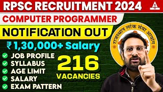 RPSC Programmer Vacancy 2024 Salary Syllabus Job Profile Full Details [upl. by Annoed]