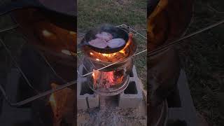 Pan Fried Burger on my wood stove [upl. by Odyssey]