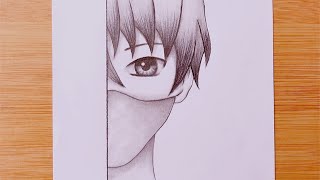 Easy Anime Drawing with pencil sketch  How to draw anime boy wearing a mask DrawingTutorial [upl. by Harpole]