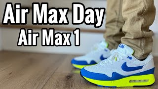 Air Max 1 Air Max Day “Royal amp Volt” Review amp On Feet [upl. by Roel]