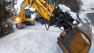 Snow Plowing Driveways with 20TON Excavator [upl. by Retxab80]