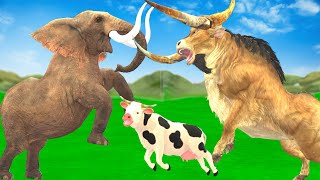 10 Tiger Bull vs Elephant Fight Giant Tiger Lion Attack Cow Cartoon Buffalo Saved by Woolly Mammoth [upl. by Scurlock]