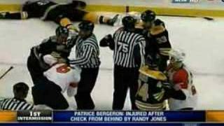 Randy Jones hit on Patrice Bergeron [upl. by Budworth]