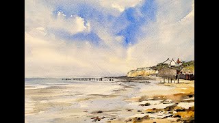 Painting a SEASCAPE at Low Tide Watercolour Landscape painting ink amp wash watercolor tutorial Demo [upl. by Kleinstein]