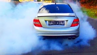 Mercedes C63 AMG Burnout  Acceleration in ESP Sport amp ESP OFF Mode V8 Exhaust Sound [upl. by Sregor691]