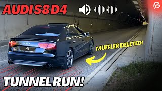 630HP Audi S8 D4 Acceleration amp Sound in Tunnel SOUND FROM THE OUTSIDE [upl. by Bernadene69]