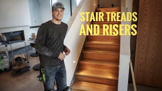 Installing Stair Treads and Risers  Using a Stair Wizard jig to install wood stair treads [upl. by Balliett349]