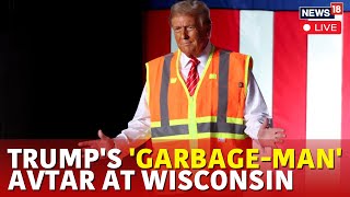 Trump Vs Biden Over Garbage Comment  Trump Dressed As Garbage Man In Wisconsin Rally Live  N18G [upl. by Mcclenon192]