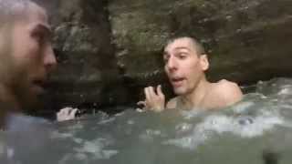 Two guys jump behind a waterfall one panics [upl. by Thirzi]