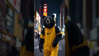 A bear with nike jogging dress is walking in the city shorts [upl. by Audley7]