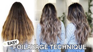 How to Balayage Dark Long and Thick Hair  Foilayage Hair Technique NEW Method [upl. by Arenat]