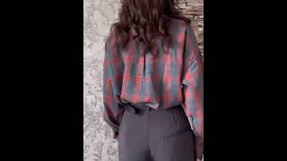 Vintage Oversize Plaid Shirt For Women Long Orange Plaid Tops Oversized Blouse Orange Women s [upl. by Lyrej]