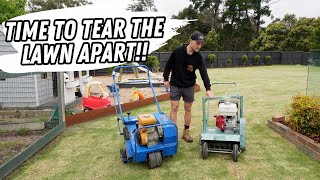 Scarifying and core aerating my huge back lawn  SPRING lawn renovation 2023 part 2 [upl. by Notak828]