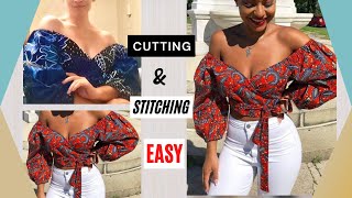 EASY Off shoulder Wrap Crop Top tutorial  Beginner blouse sewing tutorial  DIY [upl. by Hayalat]