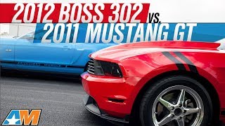 2012 Boss 302 vs 2011 Mustang GT Drag Race  AmericanMusclecom [upl. by Udale949]