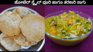 ಹೋಟೆಲ್ ಸ್ಟೈಲ್ ಉಬ್ಬುವ ಪೂರಿ ಹಾಗೂ ತರಕಾರಿ ಸಾಗು  puffy Hotel style Poori with Vegetable Saagu [upl. by Lrig309]