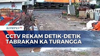 Rekaman CCTV DetikDetik Tabrakan KA Turangga vs Bandung Raya Ada Terdengar Bunyi Ledakan [upl. by Ordep]