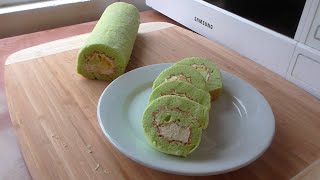 How To Make Pandan Swiss Roll Cake Bolu Gulung Pandanu [upl. by Marthe]