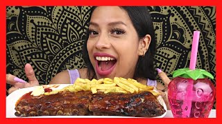 PRIMERA VEZ COMIENDO COSTILLAS BBQ  Mukbang ASMR 👄 [upl. by Hannahs]