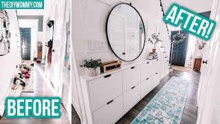 Small Entryway Makeover with IKEA hack for TONS of hallway storage  The DIY Mommy [upl. by Analos876]