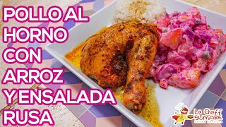 Comida Peruana  Pollo al horno con arroz y ensalada rusa LaCheffSumare [upl. by Eelanej735]