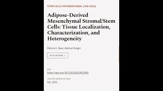 AdiposeDerived Mesenchymal StromalStem Cells Tissue Localization Characterization  RTCLTV [upl. by Rawna893]